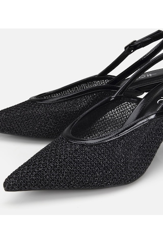 Hotiç Kadın Siyah File Detaylı Kısa Topuklu Stiletto 01ayh320800a100 01ayh320800a100