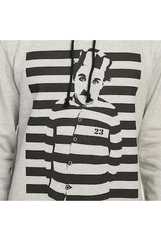 Bant Giyim - Charlie Chaplin Şarlo Gri Kapüşonlu Erkek Sweatshirt Gri