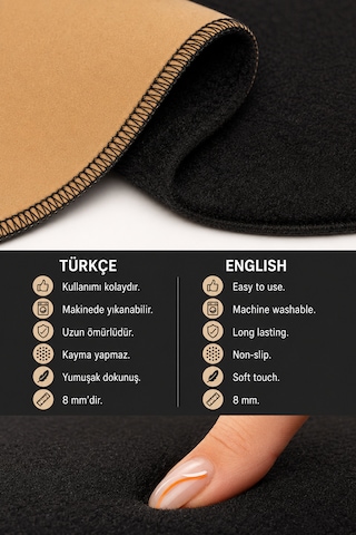 2 Li Banyo Paspası Halısı Seti Kaymaz Tabanlı Yıkanabilir Klozet Takımı Siyah