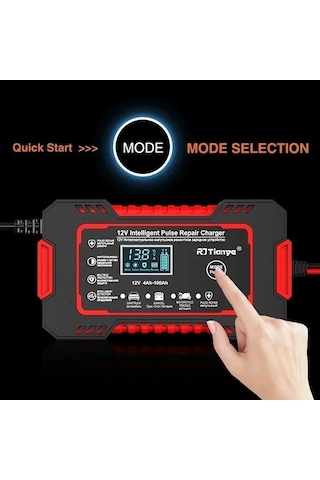 Novahub 12v 6a Araç Akü Şarj Cihazı, Dokunmatik Ekran, Darbe Onarım, Lcd, Hızlı Şarj, Red Eu Plug, Polonya