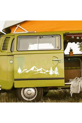 Karavan Çekme Dağ Orman Ağaçlar Oto Sticker Etiket Yapıştırma Çıkartma 1 Çift