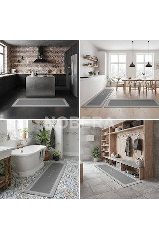 Nobera Kauçuk Kaymaz Tabanlı Ultra Emici Banyo Paspası 40x120cm Hızlı Kuruyan Paspas Gri