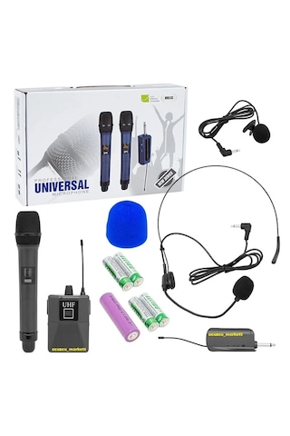 Uhf 1 El + 1 Yaka + Ekranlı Kablosuz Telsiz Mikrofon