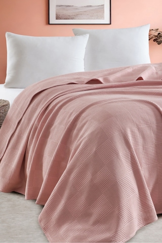 Battal Boy %100 Pamuk Pike Örtü 230x240cm Karo Desenli Pudra Weave Serisi Pudra
