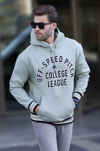 Madmext Çağla Yeşil Kapüşonlu Cep Detaylı Baskılı Erkek Sweatshirt 7068 Yeşil
