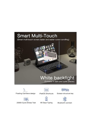 Doqo Apple Uyumlu iPad Air/pro 11 Klavye Kılıfı 7 Si 1 Arada Hub, Hdmı, Usb-c, Trackpad, Arkadan Aydınlatmalı
