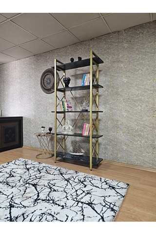 Çıkıntılı Gold Boyalı Kitaplık - 5 Raflı Suntalem Lüks Kitaplık S Çok Renkli