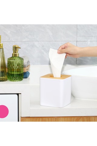 Tenfowee Beyaz Bambü Havlu Kutusu Kapakları Kare, 2 Adet - Banyo, Yatak Odası, Masa Ve Ofis İçin Şık Organizatör Beyaz