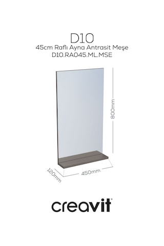 D10 45 Cm Melamin Raflı Ayna Antrasit Meşe Beyaz