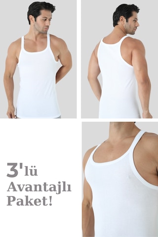 Arma Yıldız Erkek Beyaz İnce Askılı Atlet 3'lü Paket Pamuklu Ribana Esnek Kumaş Beyaz