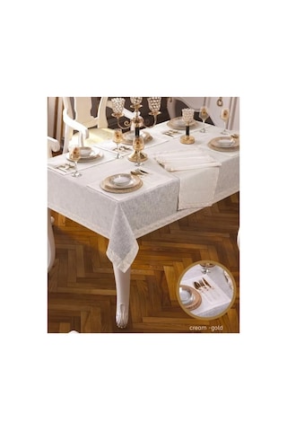 Zara Linen Yemek Takımı Masa Seti 12 Kişilik 26 Parça 160 220 Cm Runner Set Krem Bzckh56 Çok Renkli