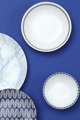 Neva N3409 Virgo 24 Parça Mavi Renkli Mermer Desenli Porselen Yemek Takımı