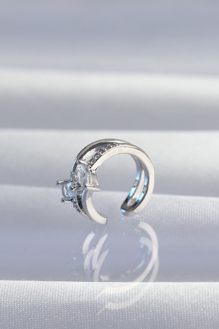 Pirinç Gümüş Renk Zirkon Taşlı Damla Earcuff Küpe Altın