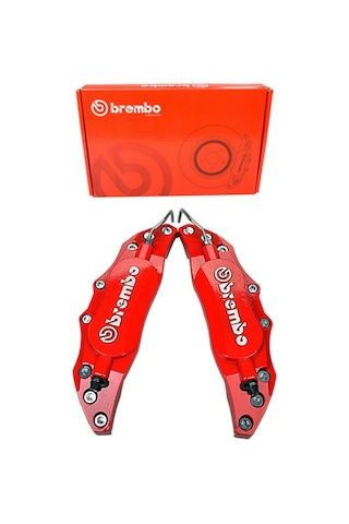 Brembo Metal Fren Kaliper Kapağı Kabartma Yazılı Jant Braketi 2li Set Kırmızı