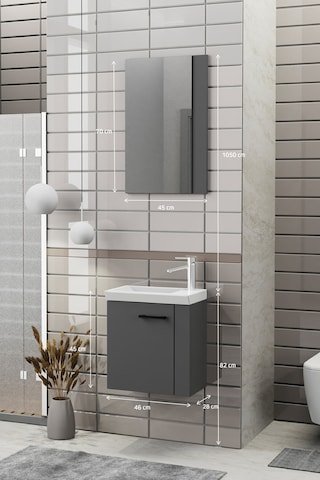 Biani Minila 45 cm Banyo Dolabı,Seramik Lavabolu, Aynalı,Lavabo Dahil,Mdf,Mat Gri