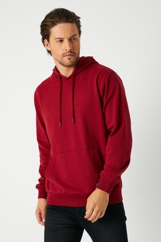 MMetalic Bordo Erkek Kapüşonlu Kanguru Cepli Sweatshirt