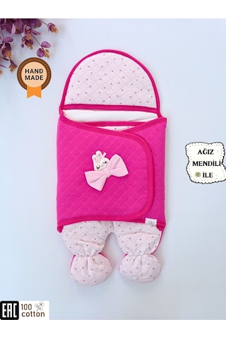 Pembe Kız Bebek Battaniyesi & Dış Kundak - %100 Pamuk Yenidoğan Ayaklı Uyku Tulumu Pembe