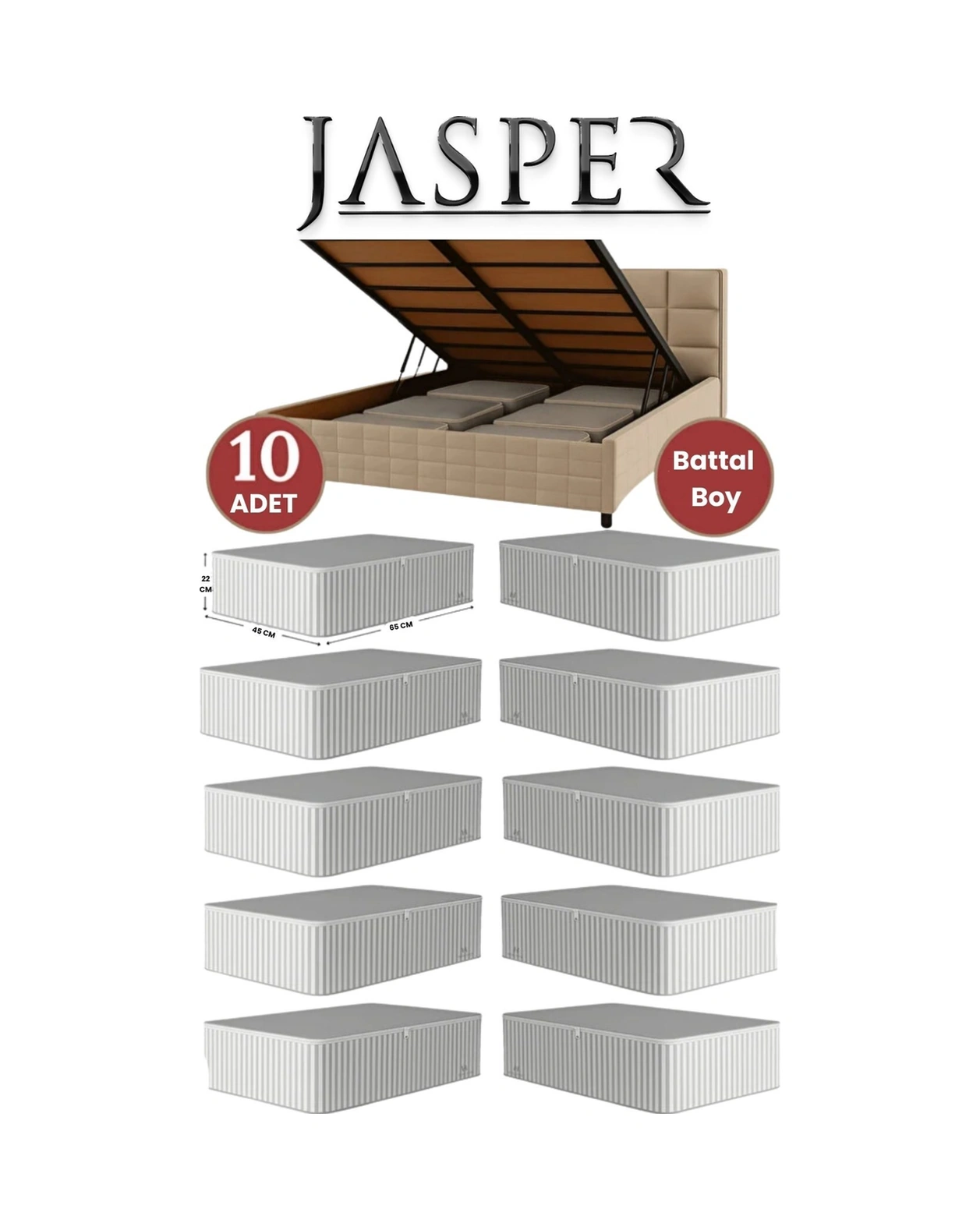 Jasper Antrasit Çizgili Büyük Boy Baza Altı Ve Çekyat Hurç - 65x45x22 Cm - Organizer. Antrasit