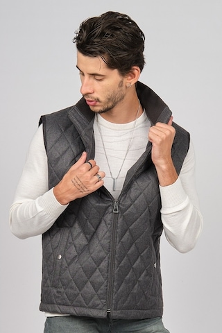 Daynax Erkek Cep Detaylı Baklava Desenli Yelek 492700 Füme Füme