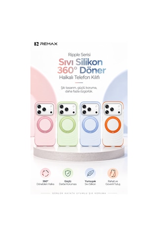 Remax Ripple Series İphone 17 Pro Uyumlu Likit Silikon Kılıf - 360 Döner Standlı Rmc-5 - Beyaz
