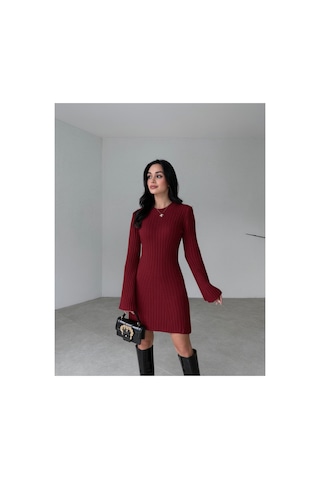 Cloudy Kids Kadın Mini Fitilli Kışlık Bordo Triko Elbise Bordo - 620184714 Bordo