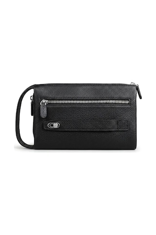 Guard Leather Siyah El Çantası / Portföy Çanta Fermuarlı, Kartlıklı Çok Bölmeli Çok Renkli