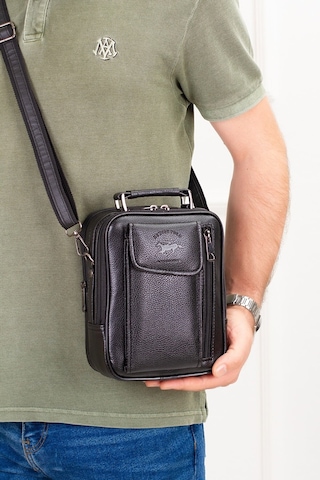 Tuldar Erkek Mekanizmalı Cüzdan Ve Deri Çelik Kasalı Kapaklı Omuz Ve El Çantası 17x22cm Tul513 - Siyah - Gri