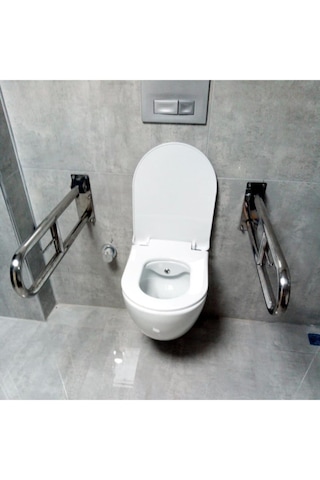 Mafsallı Engelli Tutunma Barı Wc Kağıtlık Gri - Gümüş