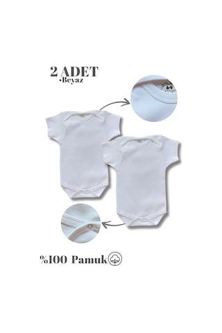 Betül Bebek Kısa Kollu 2'li Organik Pamuk Çıtçıtlı Bebek Body&zıbın 2adet Beyaz