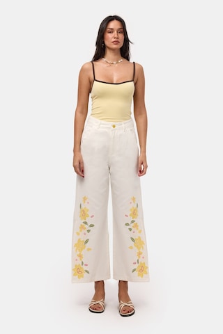 Itsbasic Kadın Kırık Beyaz 7s6-101 Culotte Fit Çiçek Nakışlı Tasarım Denim Jean