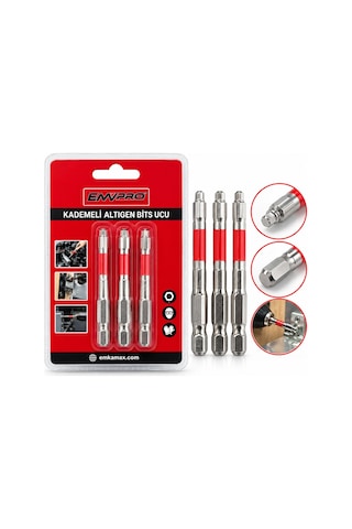 Emvpro Emv-5694 3'lü Kademeli Alyan Bits Ucu Seti 65 Mm