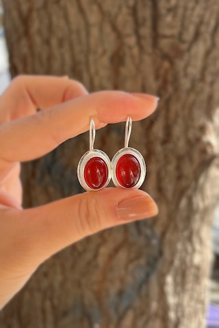 Gümüş Akik Taşlı Sallantılı Küpe Hs4d4 Sarı