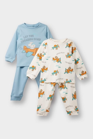 Defacto Erkek Bebek 4lü Pijama Takımı Araç Baskılı Uzun Kollu Üst Uzun Alt F0552a525aube526 Mavi