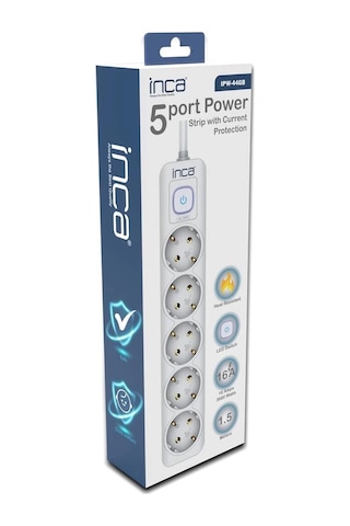 Inca Ipw-44gb 5li Akım Korumalı Led Tuşlu Priz 1,5m Beyaz Standart