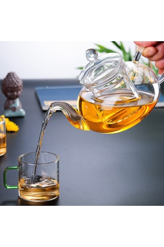 Mufunye Ev Kullanıma Uygun 1200ml Yüksek Kaliteli Borosilikat Cam Çay Potu - Filtreli, Dayanıklı Ve Pratik Çay Hazırlama Seti Renkli