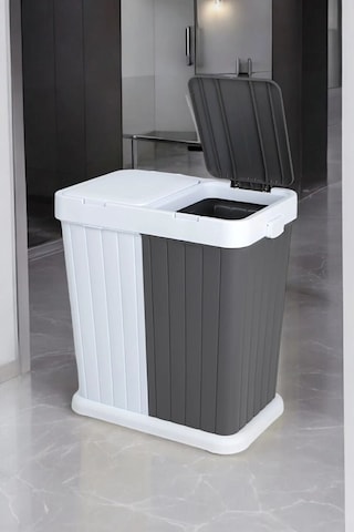 2 Bölmeli Kirli Temiz Çamaşır Sepeti 80lt Gri-beyaz Antrasit - Beyaz