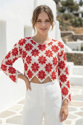Sayzen Your Shine Çiçek Desenli Dantel Işleme Crop Sayzen Çiçek Desenli Dantel Işleme Crop Bordo