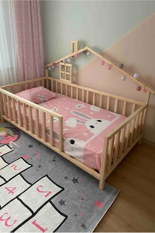 Köşk_Mobilya Masal Montessori Bebek Ve Çocuk Karyolası Doğal Ahşap Yatak