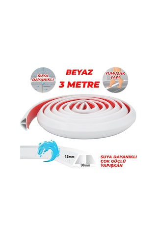 Duş, Kapı Eşiği, Mutfak Tezgahı Etrafı Su Kesici Bariyer Beyaz 3 Metre