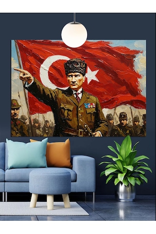 Askeri Üniformalı Atatürk Portresi Dekoratif Kanvas - Mdf Ahşap Tablo