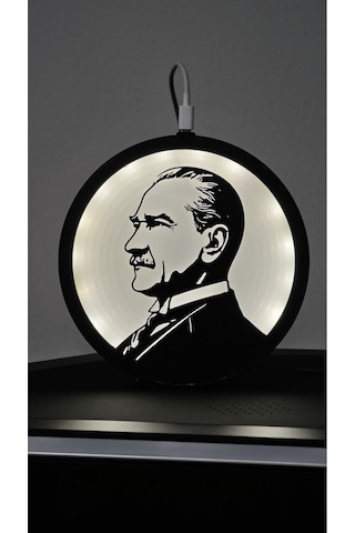 Morfem3d Atatürk Silüetli Led Aydınlatmalı Daire Lamba Duvar & Masa Üstü Kullanım Siyah - Beyaz