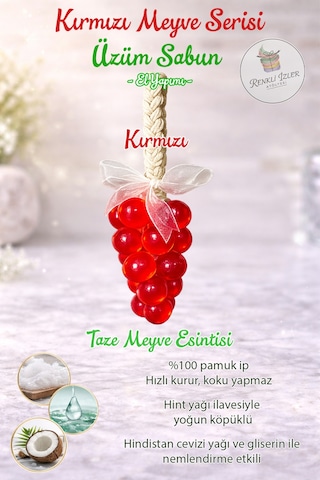 El Yapımı Üzüm Salkım Sabun Tekli Sabun Kırmızı Kurdelalı Karışık Meyve