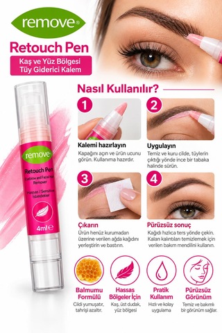 Remove Kaş Ve Yüz Tüy Alma Ağda Kalemi 4 Ml Normal Tüyler İçin Isıtma Gerektirmeyen Pratik Ağda Seti