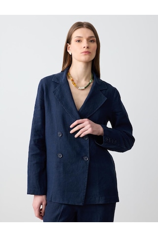 Jimmy Key Lacivert %100 Keten Düz Kesim Blazer Ceket 5sw052585494