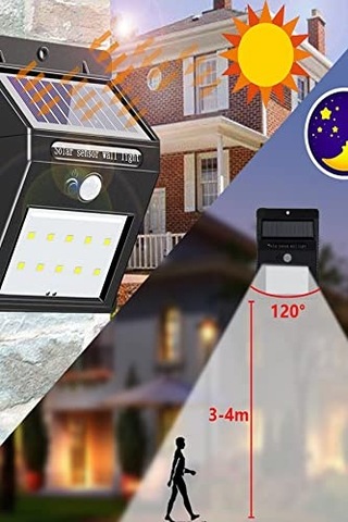 Chermik Pır Hareket Sensörlü 20 Led Solar Güneş Enerjili Su Geçirmez Duvar Lambası