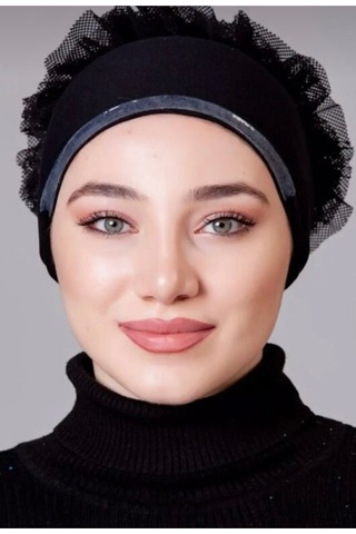 Ardün Hijab Silikonlu Fırfırlı Bone Kaymayan Topuz Bonesi Dikişsiz Siyah Konforlu Pratik Bone Siyah - 936723216 Siyah