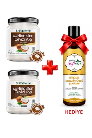 2 Adet Hindistan Cevizi Yağı 170ml Keratin Özlü Şampuan 400ml Hediye 700 ML