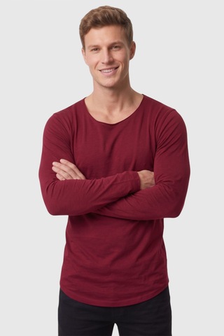 Rizzup Erkek Bordo %95 Pamuk Slim Fit Kesik Açık Yaka Likralı Penye Sweatshirt Oval Kesim 2602299