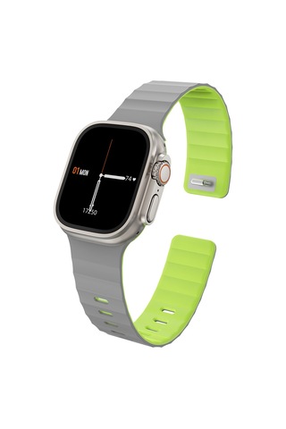 Watch 44mm Uyumlu Wiwu Mag Secur Serisi Silikon Kordon Gri - Yeşil