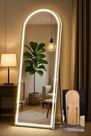 Led Işıklı Ayaklı Boy Aynası 60x160 Kahverengi